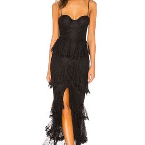 Majorelle Tiered Lace Dress, Black